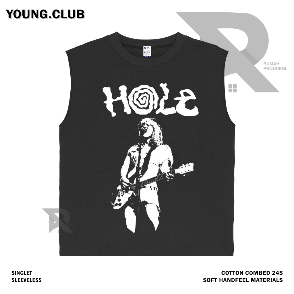 YOUNG.CLUB | KAOS BAJU SINGLET HOLE BAND | BAND METAL MUSIK ROCK | T-SHIRT SINGLET HITAM STYLE Y2K V