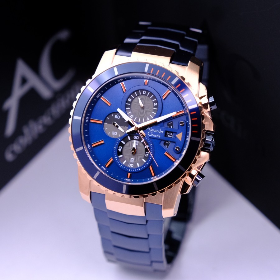 JAM TANGAN PRIA ALEXANDRE CHRISTIE AC 6455 AC6455 BLUE ROSEGOLD ORIGINAL
