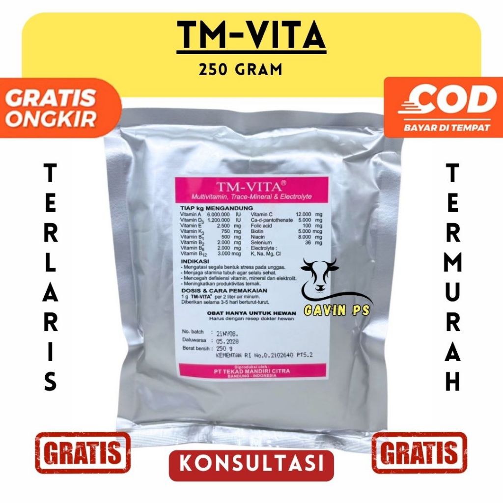 TM-VITA 250 GRAM - TMC - MULTIVITAMIN, TRACE MINERAL DAN ELECTROLYTE UNTUK TERNAK