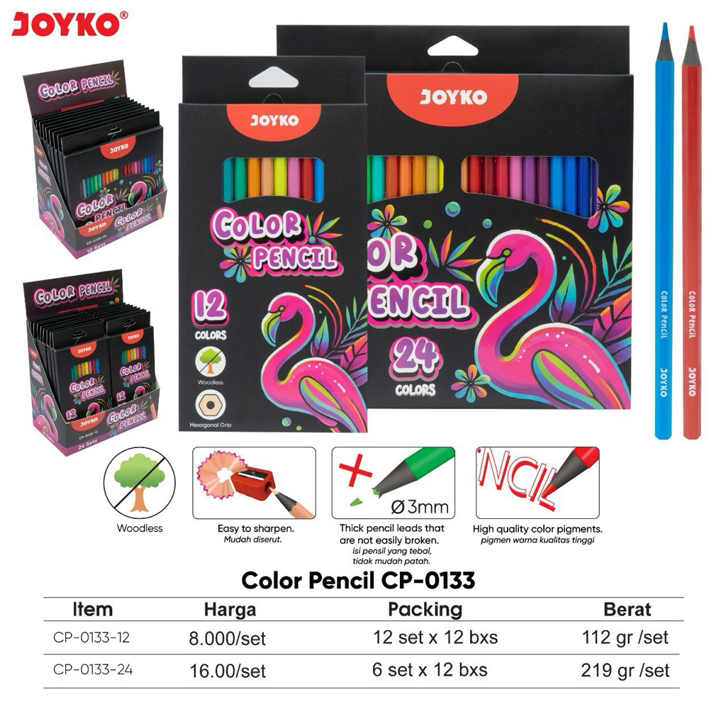 

Cp-0133-12 Pencil Pensil Warna 12W / CP-0133-24 Colour Color Pencils Woodless Black panjang 24 Warna
