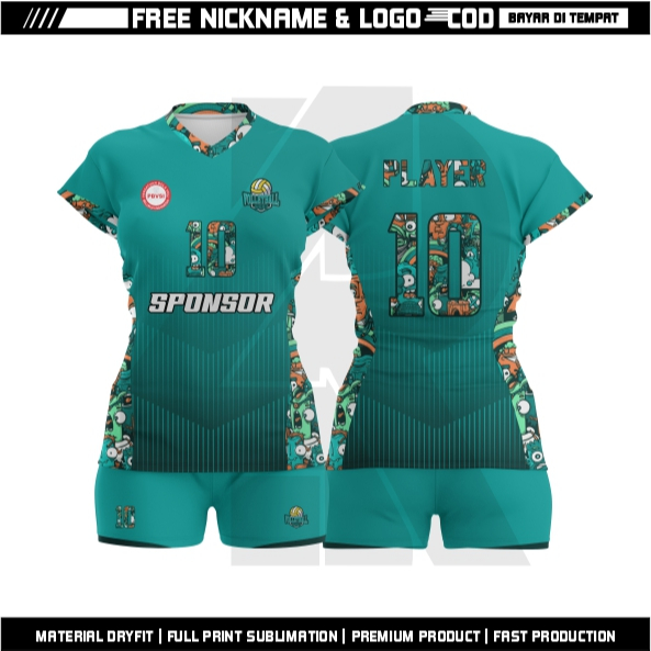 Baju Jersey Volly Cewe Toon Tosca Full Printing Gratis Pasang NAma Nomor Dan Sponsor