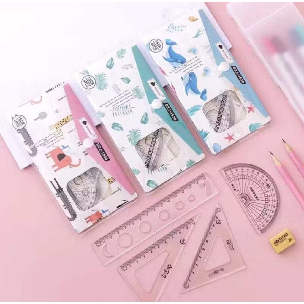 

labubu Penggaris Set isi 4 Model Penggaris Plastik 1 Set Isi 4 Model Garisan Set