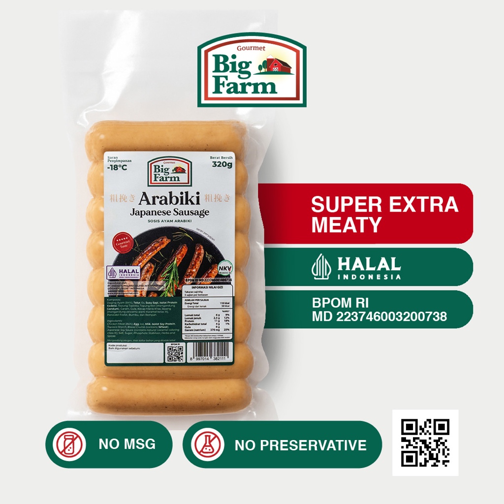 

Big Farm Arabiki Sausage 320gr (9pcs) - Sosis Ayam Arabiki