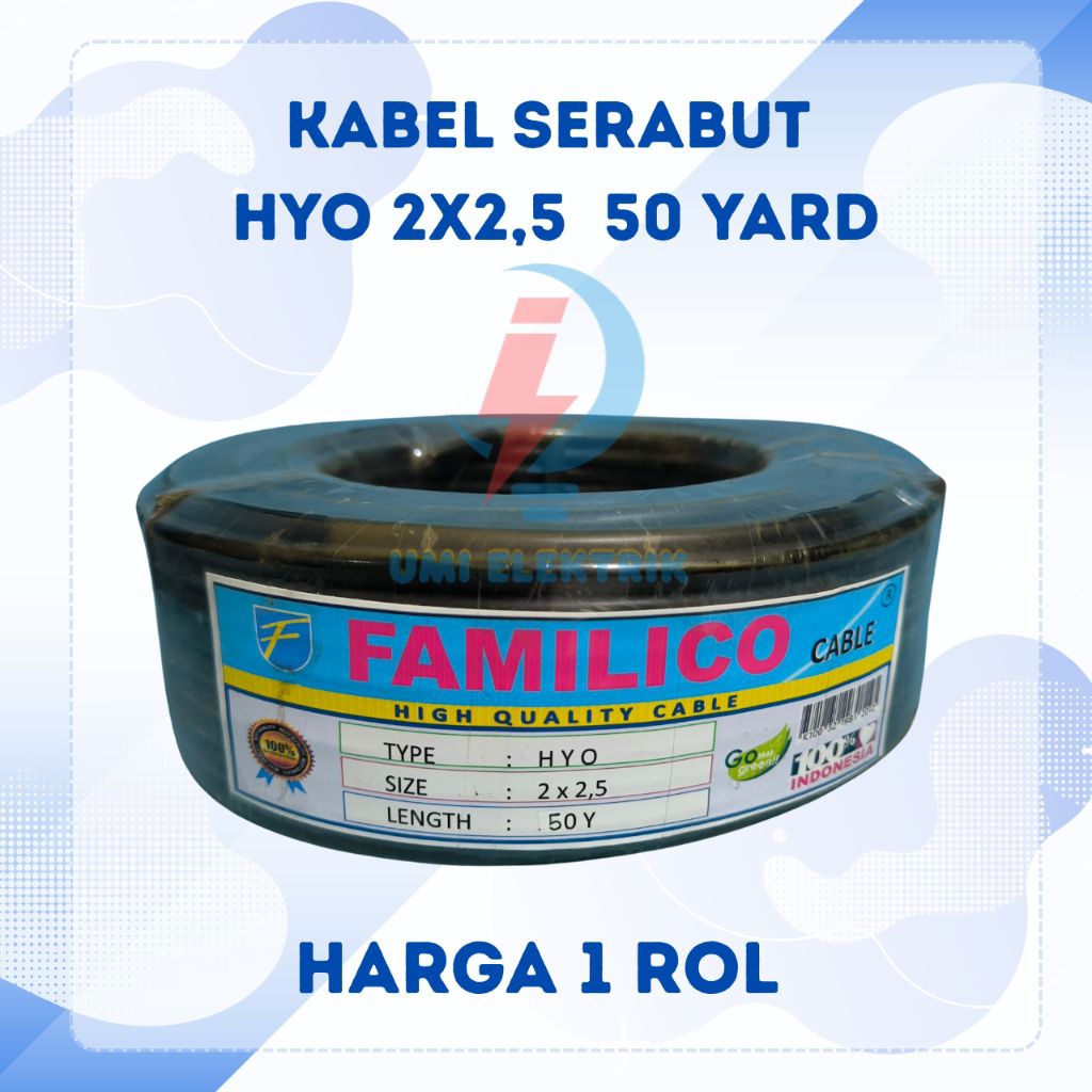 kabel serabut HYO 2x2,5  50 yard FAMILICO hitam
