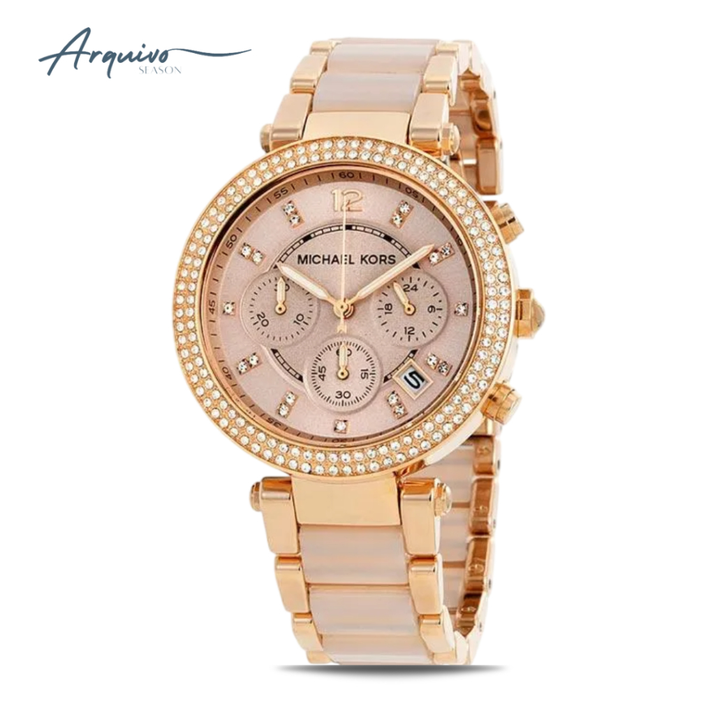Jam Tangan Michael Kors Wanita Parker Chronograph Blush Dial Rose Gold Stainless Steel Strap Mewah O