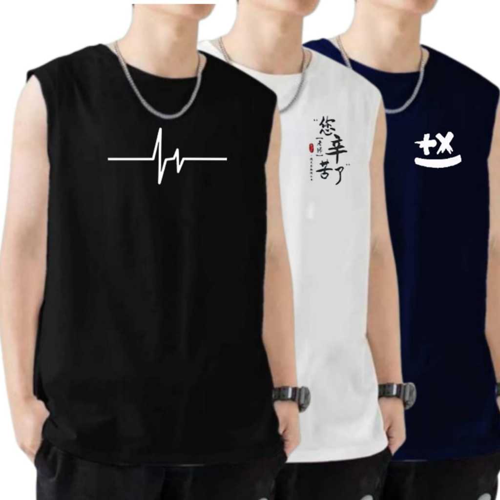 Baju Kaos Singlet Pria / Kaos Tanktop Pria Paketan ISI 3 MOTIF