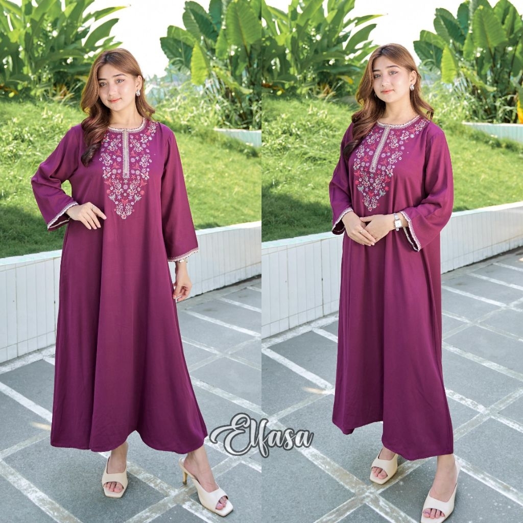 MIDI ALVIRA//MIDI DRESS BORDIR//DASTER ELFASA LENGAN PANJANG//MIDI POLOS RAYON TWILL
