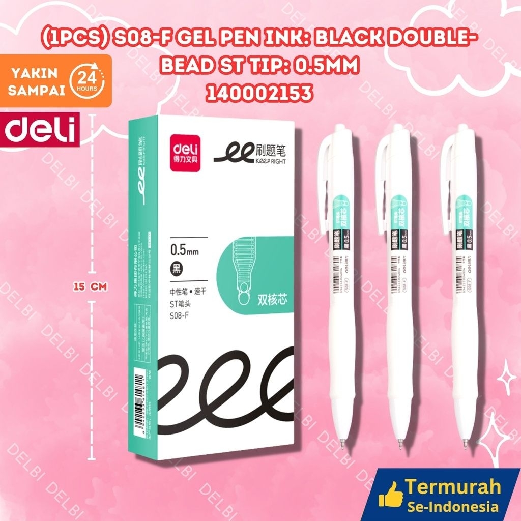 

(1pcs) S08-F Gel Pen Ink Black Double-bead ST tip 0.5mm DELI PULPEN TINTA 0.5 DOUBLE BEAD BX144 BX12 BX3 BX1728