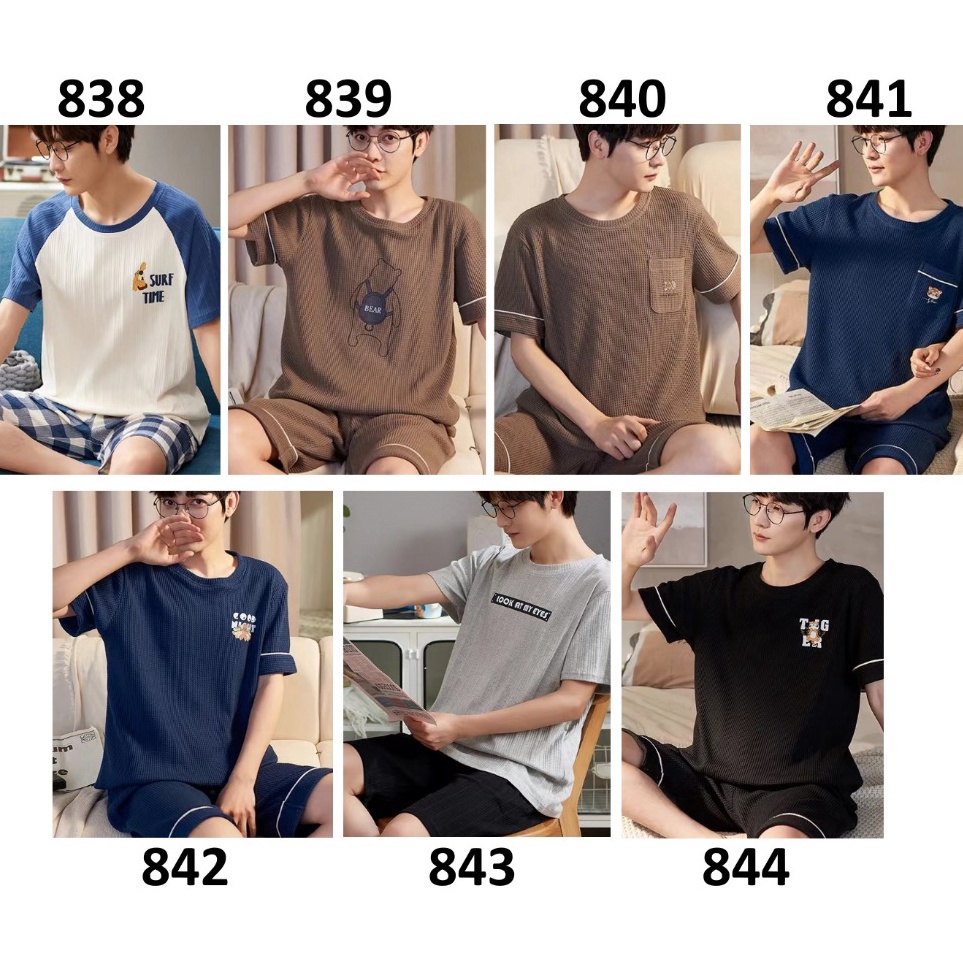 KODE I7F Baju Tidur Pria Baju Santai Pria Lengan Pendek Celana Pendek Motif Kartun Menarik