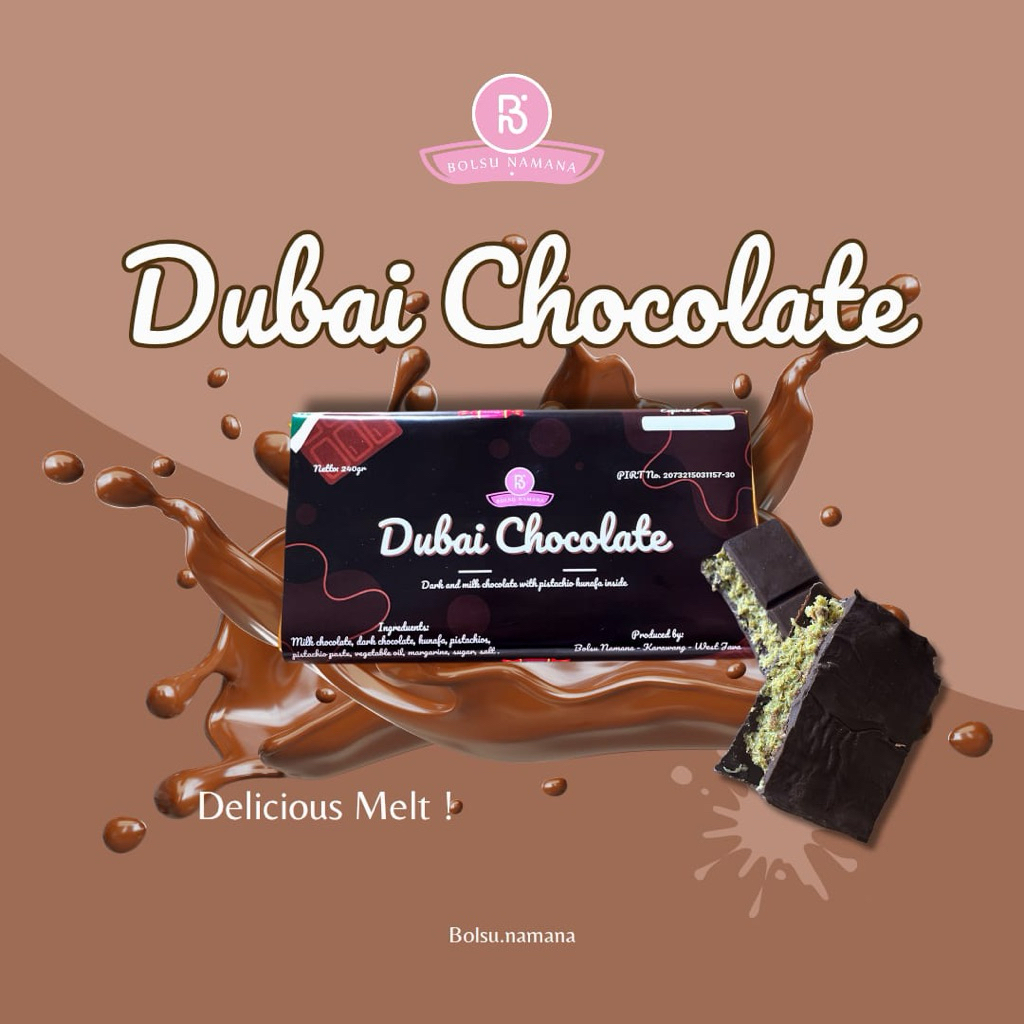 

Cokelat Dubai by Bolsu Namana 240gr, Cokelat Kacang Pistachio, Cokelat