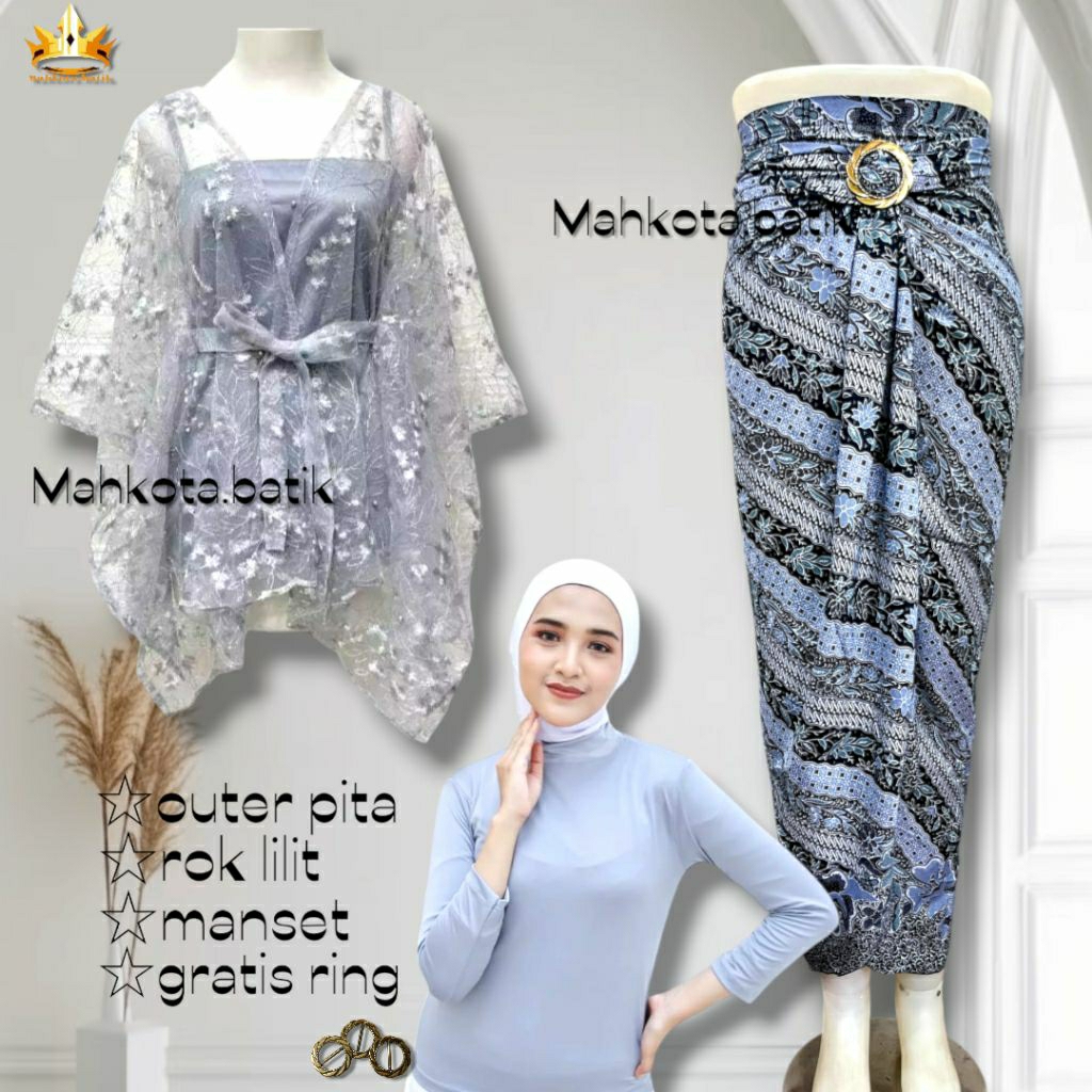 Setelan Kebaya Modern dengan Outer Pita dan Rok Lilit Batik