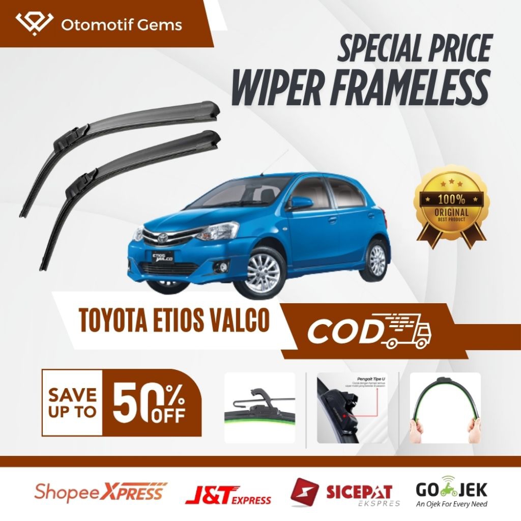 Wiper Frameless Mobil Toyota Etios Valco Halus Anti Suara Sepasang Isi 2 Pcs Kanan Kiri | Wiper Kaca
