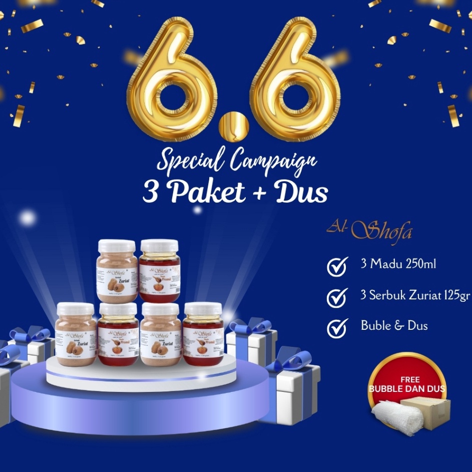 

Terbaik Paket 3 Serbuk Zuriat Al Shofa 125gr dan 3 Madu Promil Al Shofa 25ml Free Kardus dan Bubble