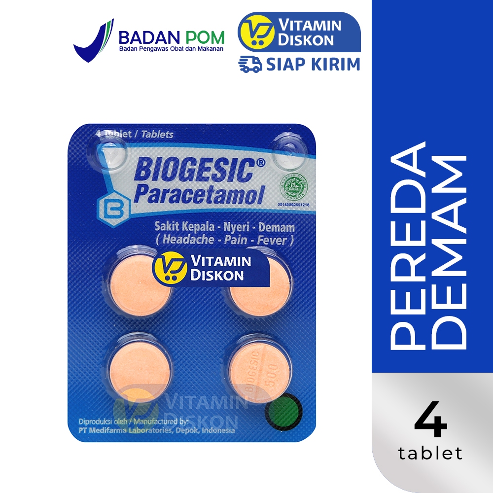BIOGESIC PARACETAMOL - 1 STRIP ISI 4 TABLET | Paracetamol, Demam, Sakit Kepala, Sakit Gigi