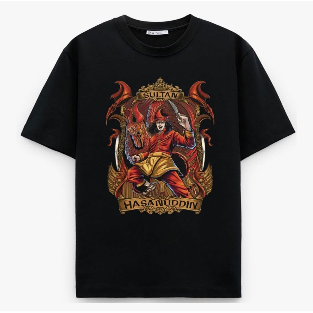 KAOS SULTAN HASANUDDIN CORAK VECTOR ORANG DAN AYAM