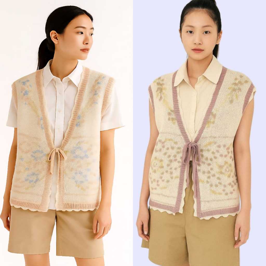 SEOL KNIT RIBBON VEST Outerwear Baju Atasan Rompi Wanita