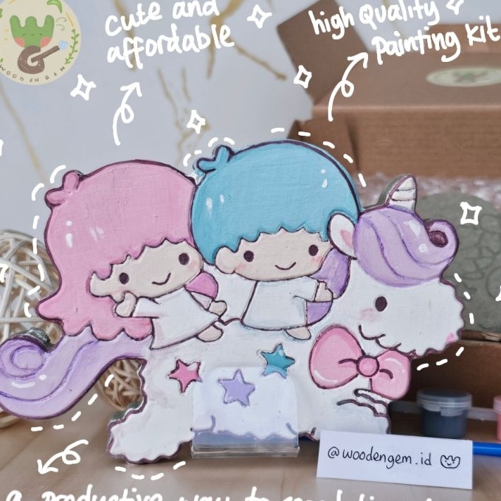 

New DIY Wood Character Painting Mewarnai Melukis Mainan Edukatif Anak Hampers Souvenir Kayu Karakter Little Twin Star Woodengem 15 cm