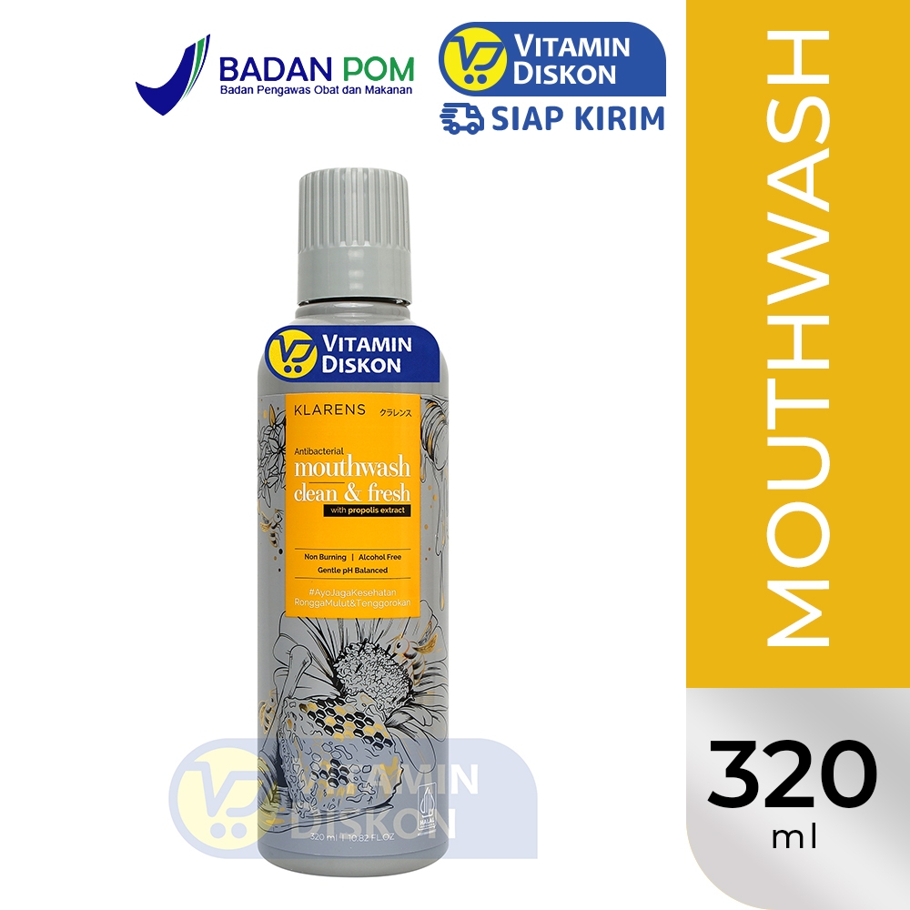 KLARENS ANTIBACTERIAL MOUTHWASH CLEAN AND FRESH - 320ML | Obat Kumur Sariawan, Sakit Tenggorokan, An