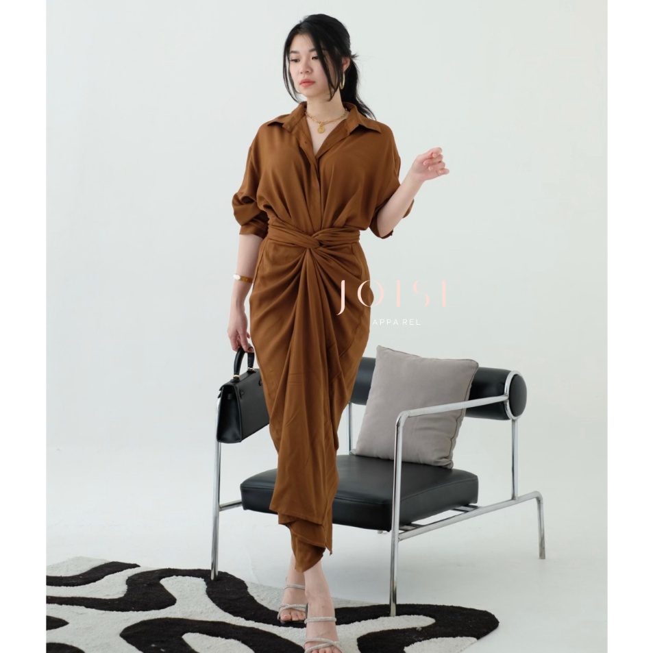 JOISE  Kylie Wrap 3in1 Shirt Dress Tali Maxi  Dress Panjang Lilit  Dress Wanita Polos