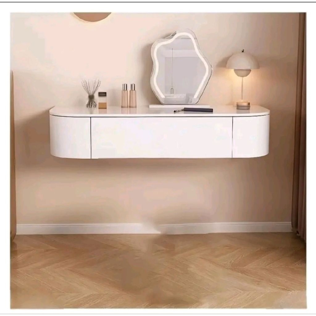 meja rias minimalis oval tempel dinding