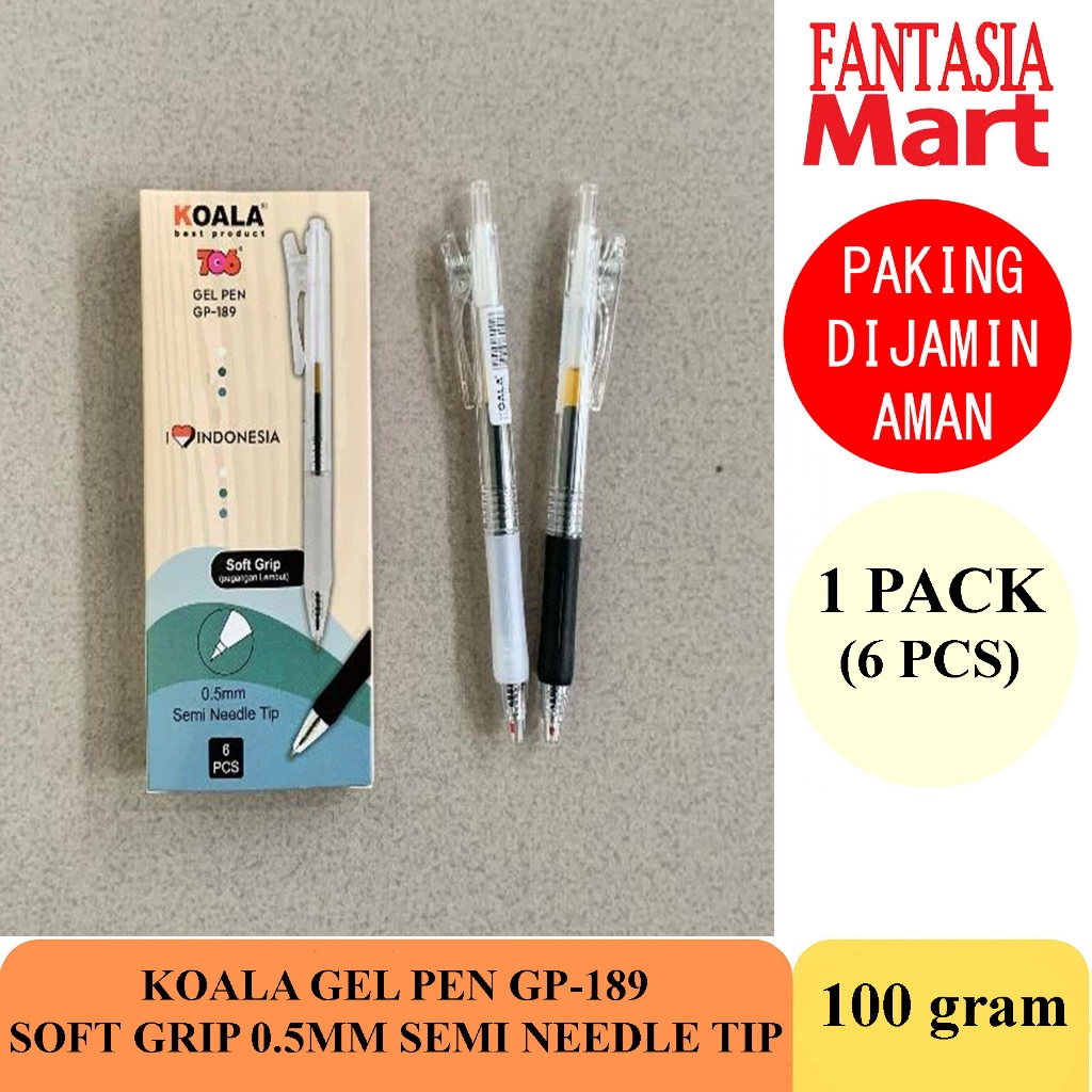

KOALA GEL INK PEN GP-189 SOFT GRIP 0.5MM PACK ISI 6 PCS FUN CORNER DENGAN PAKING AMAN