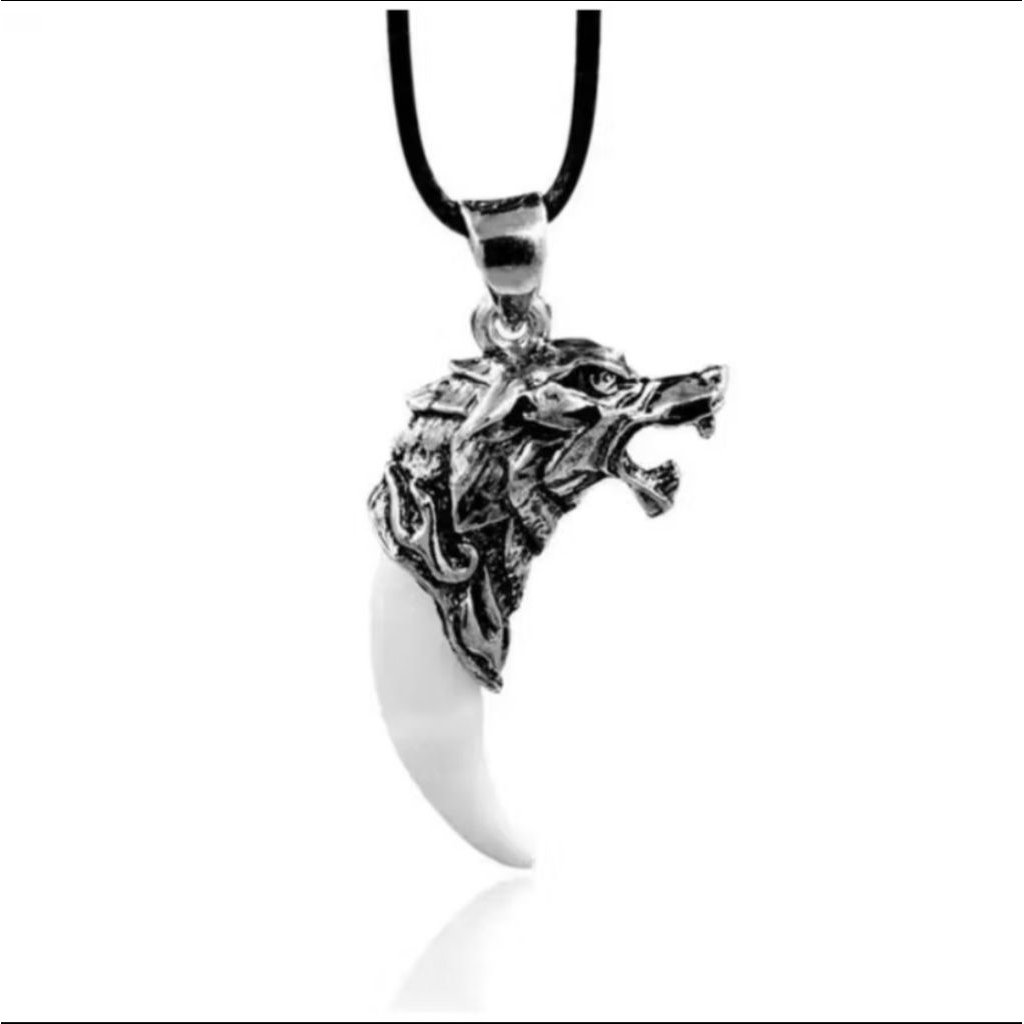 KALUNG PRIA LIONTIN MODEL TARING LARIS KEPALA SINGA PUNK KALUNG TARING TALI HITAM,