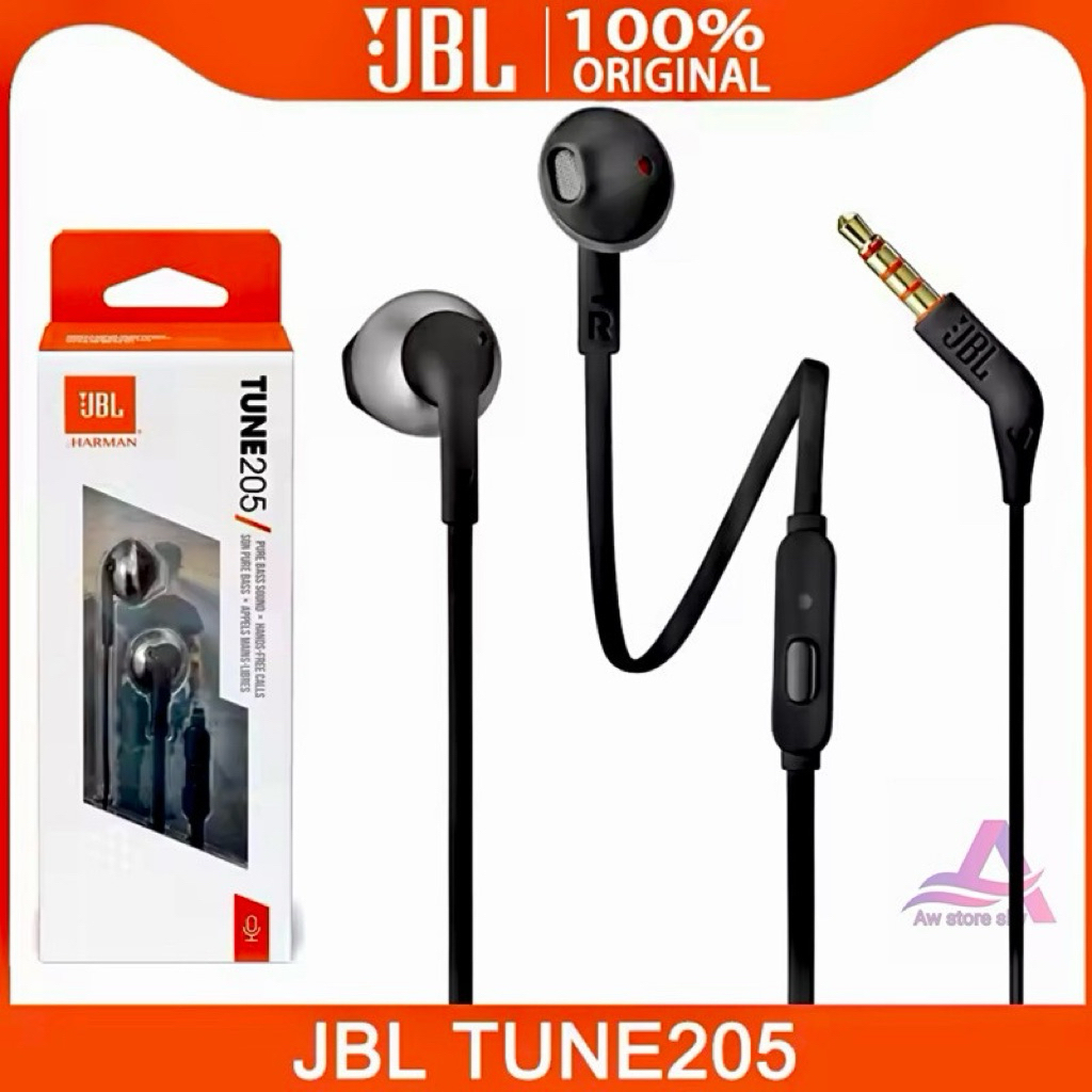 JBL T-205 EARPHONE HD SOUND SUPER BASS STEREO WITH MICROPHONE HEADSET JACK 3.5mm PREMIUM QUALITY Tun