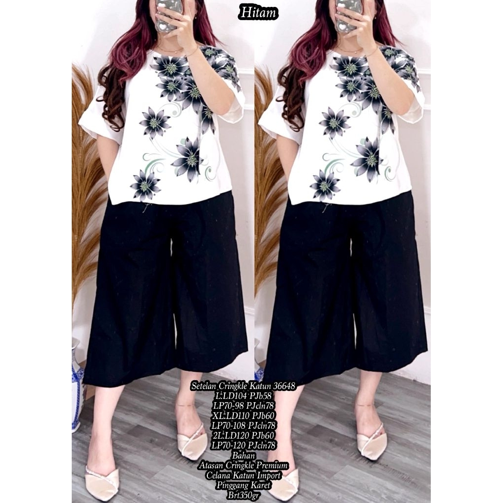 FER 36648 SETELAN CRINGKLE KATUN IMPORT / SET KULOT WANITA / SET WANITA JUMBO / READY / REALPICT