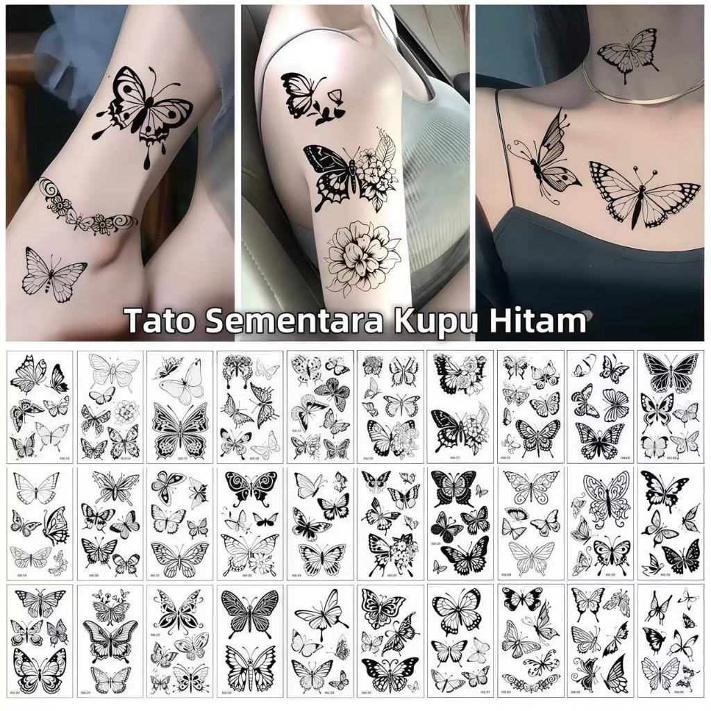 Tato Sementara Kupu Hitam Tato Temporer Tahan Air  tato keren tahan