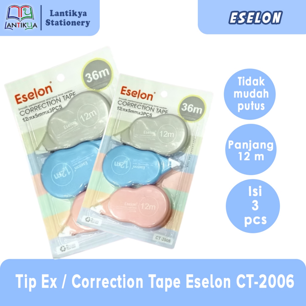 

Correction Tape CT-2006 Warna Pastel / Correction Tape  Tip Ex 1 SET isi 3pcs