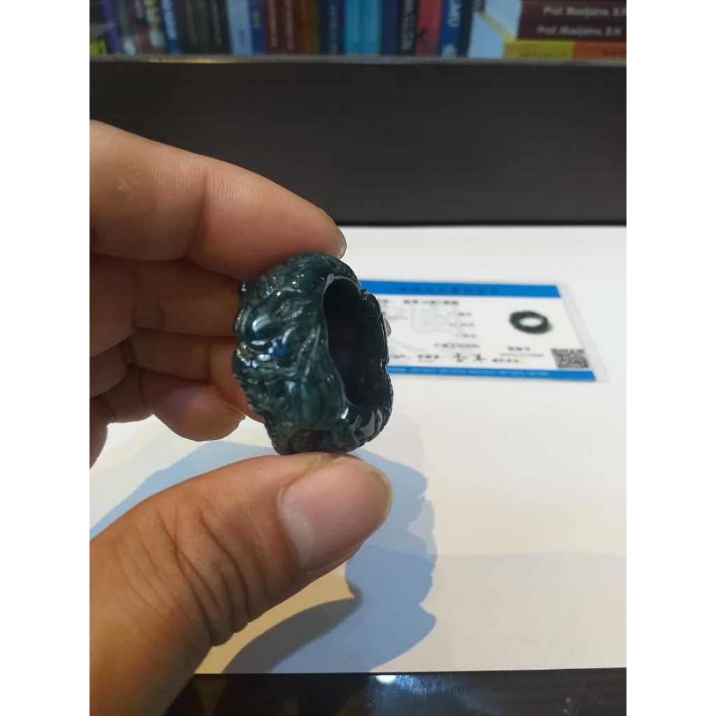 Cincin/ Liontin Giok Birma Ukir Naga Antik - Natural / Asli + Sertifikat