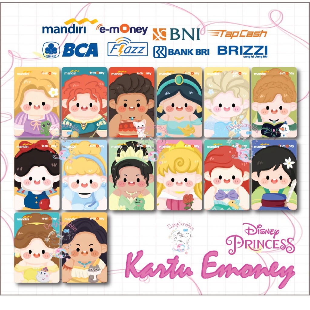 Emoney Etoll Custom Anime Disney Princess Cute Kartu Mandiri E-money E-toll Bca Flazz Bni tapcash Br