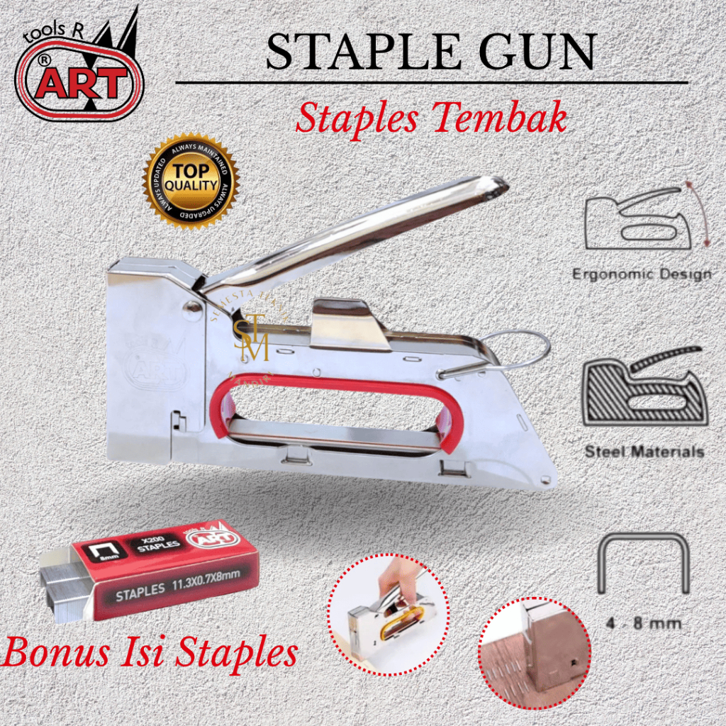 

Alat Staples Tembak Standar Kertas Kayu Jok Motor 4-8mm Staple Gun Hekter Stapler R23 ART