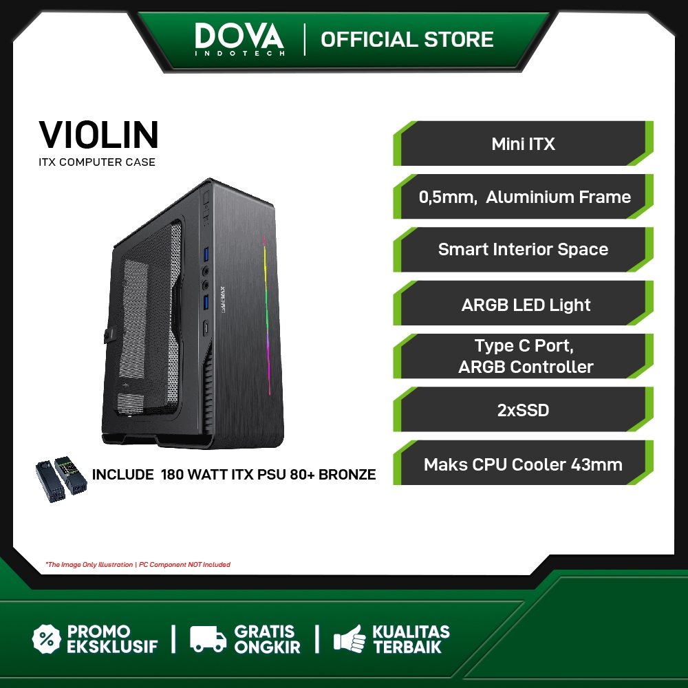 GameMax Violin Ultra Slim Mini-ITX PC Case with LED Rainbow