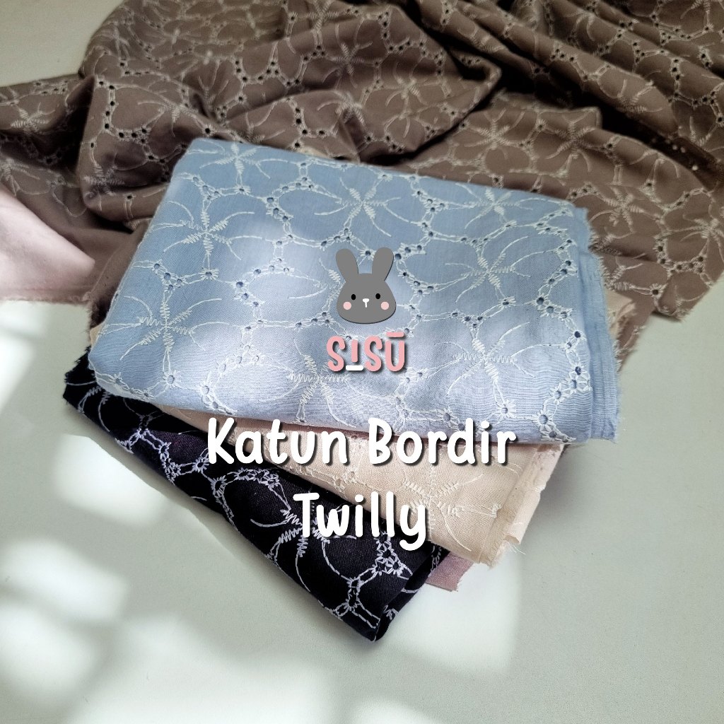 0,5 meter katun bordir motif twilly /  bahan katbol katun bolong untuk dress blus mukena