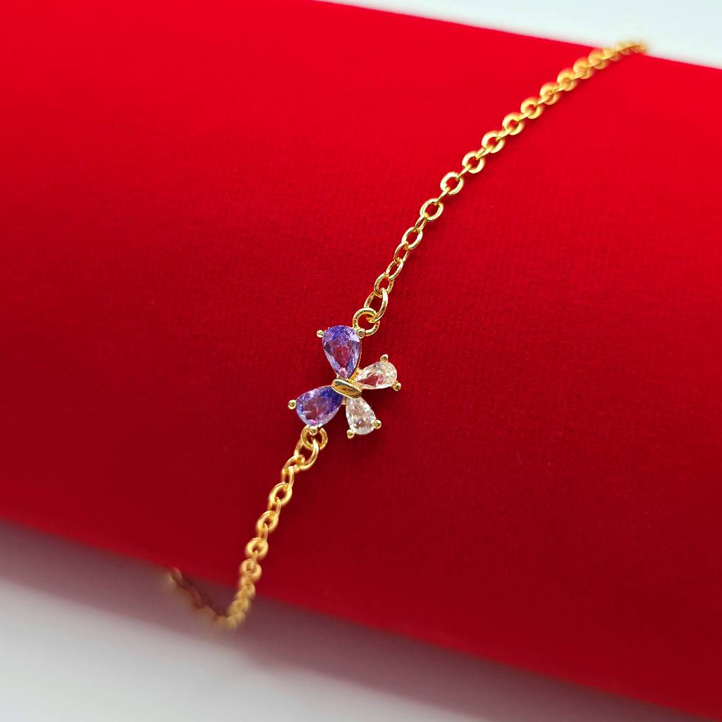 Gelang Rantai Lapis Emas Ribbon Ungu Putih