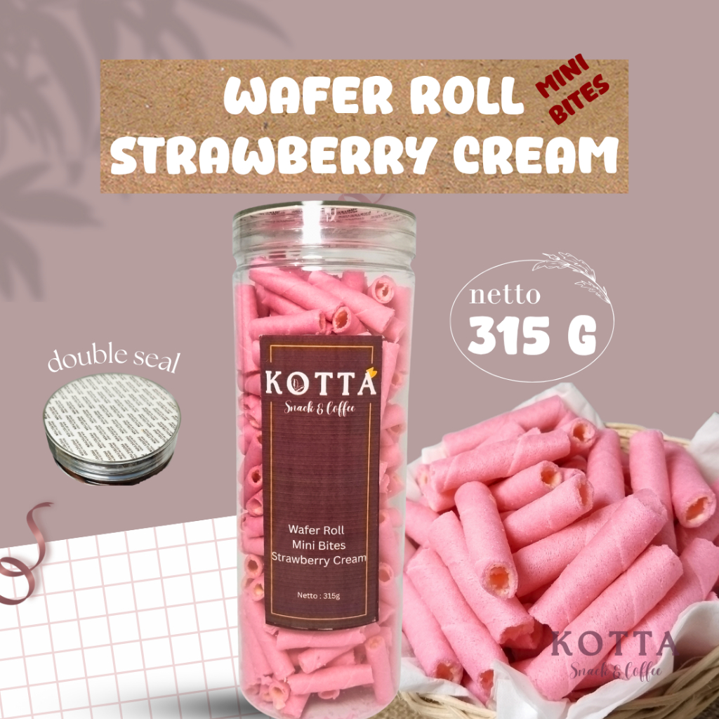

Wafer Roll Mini Bites Strawberry Cream 315 gram | Kemasan Jar / Toples