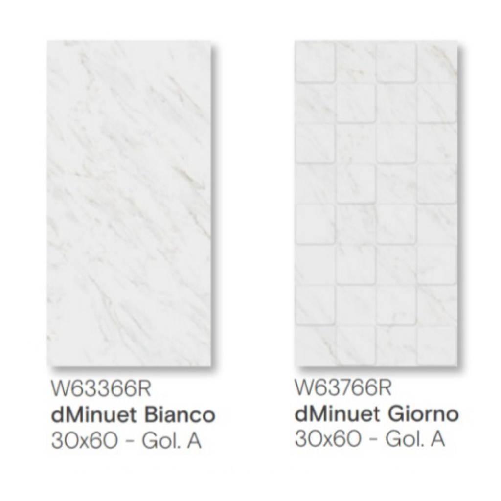 KERAMIK MERK ROMAN TIPE dMINUET BIANCO DAN dMINUET GIORNO UKURAN 30X60 RECTIFIED CUTTING UNTUK LANTA