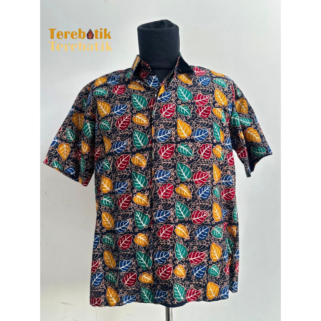 Hem pendek pria motif daun 02