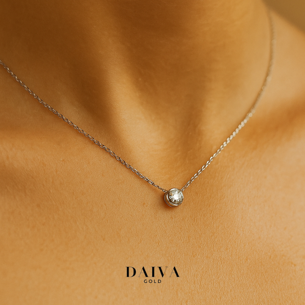 [NEW] Kalung Set Liontin Solitaire Bianca Emas Asli Berlian Asli Diamond 18K