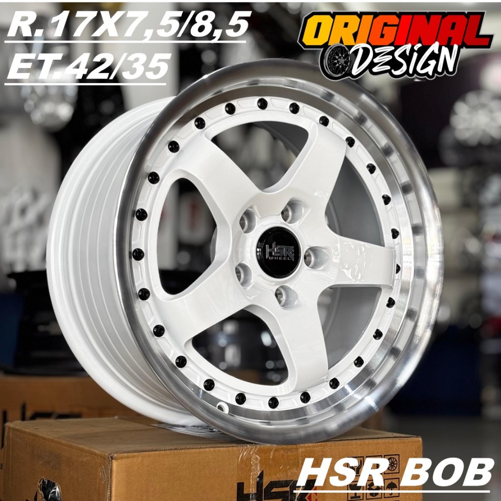 Pelek Mobil Ring 17 Lubang 5 Warna Putih HSR BOB R17 Lebar 7,5 / 8,5