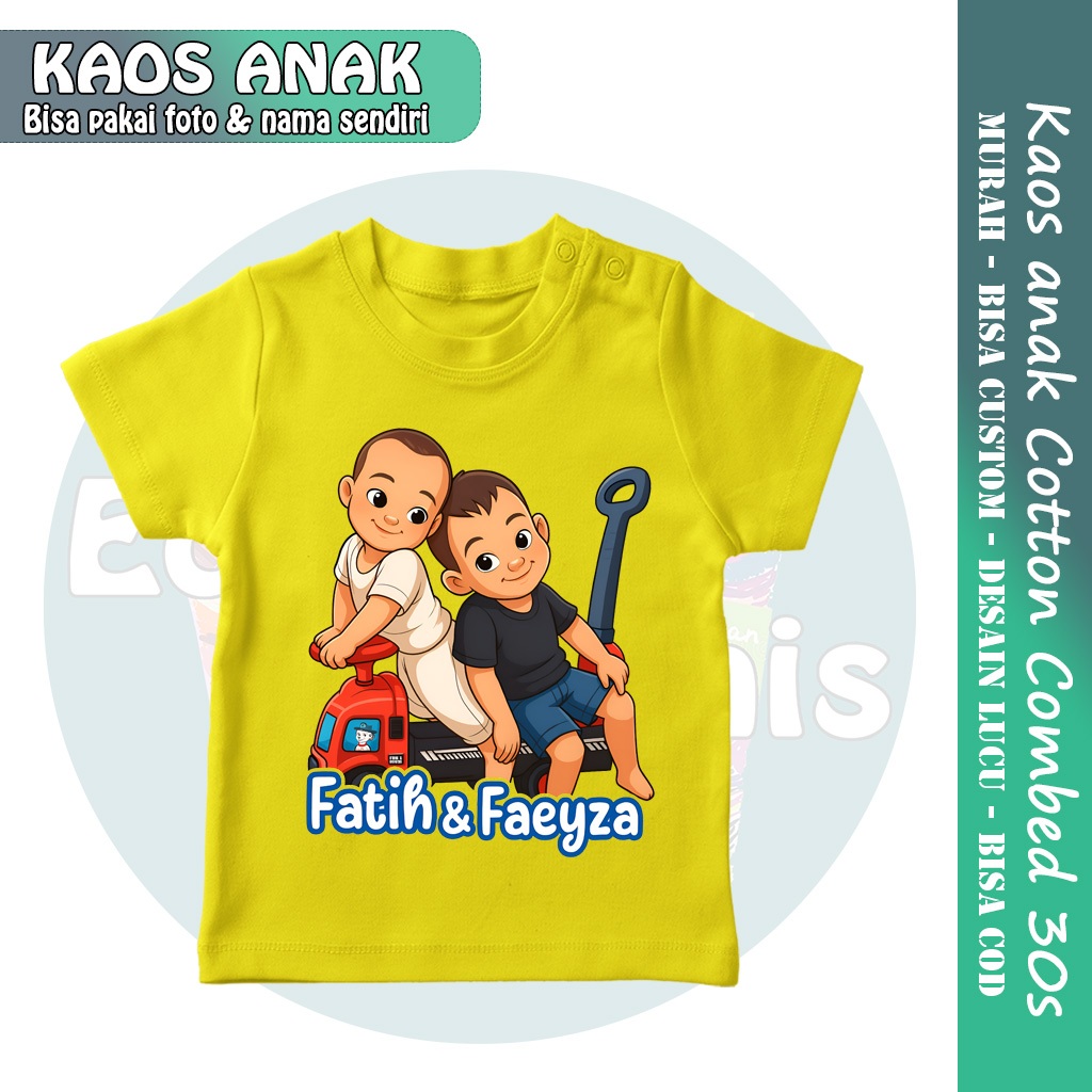 Kaos anak custom foto dan nama sendiri umur 3 sampai 12 tahun cotton 30s