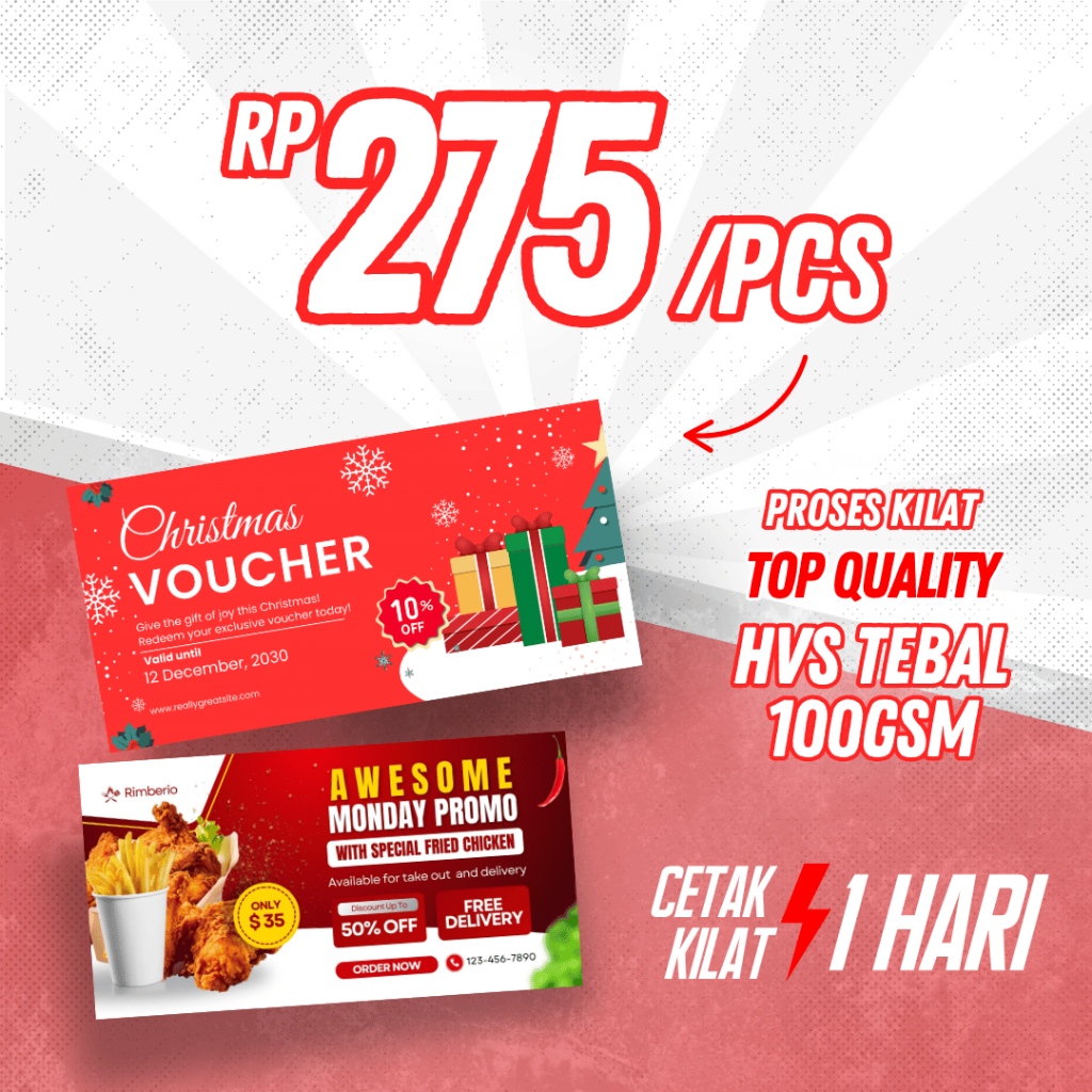 

Cetak Voucher Bahan HVS Ukuran 14 x 6 Cetak Kupon Voucher Makanan Voucher Minuman Custom