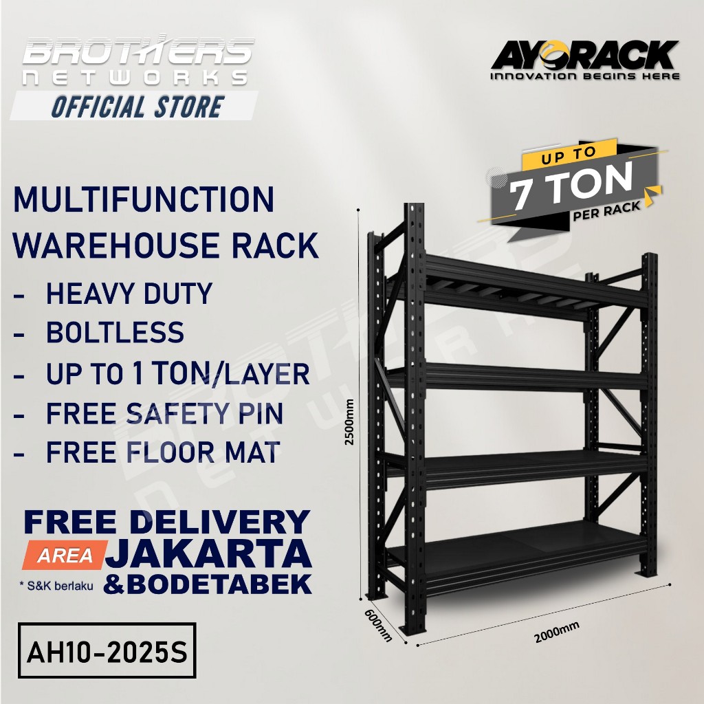 RAK GUDANG AYORACK AH10-2025S RAK BESI KAPASITAS 1 TON PERLAYER TINGGI 2.5 METER