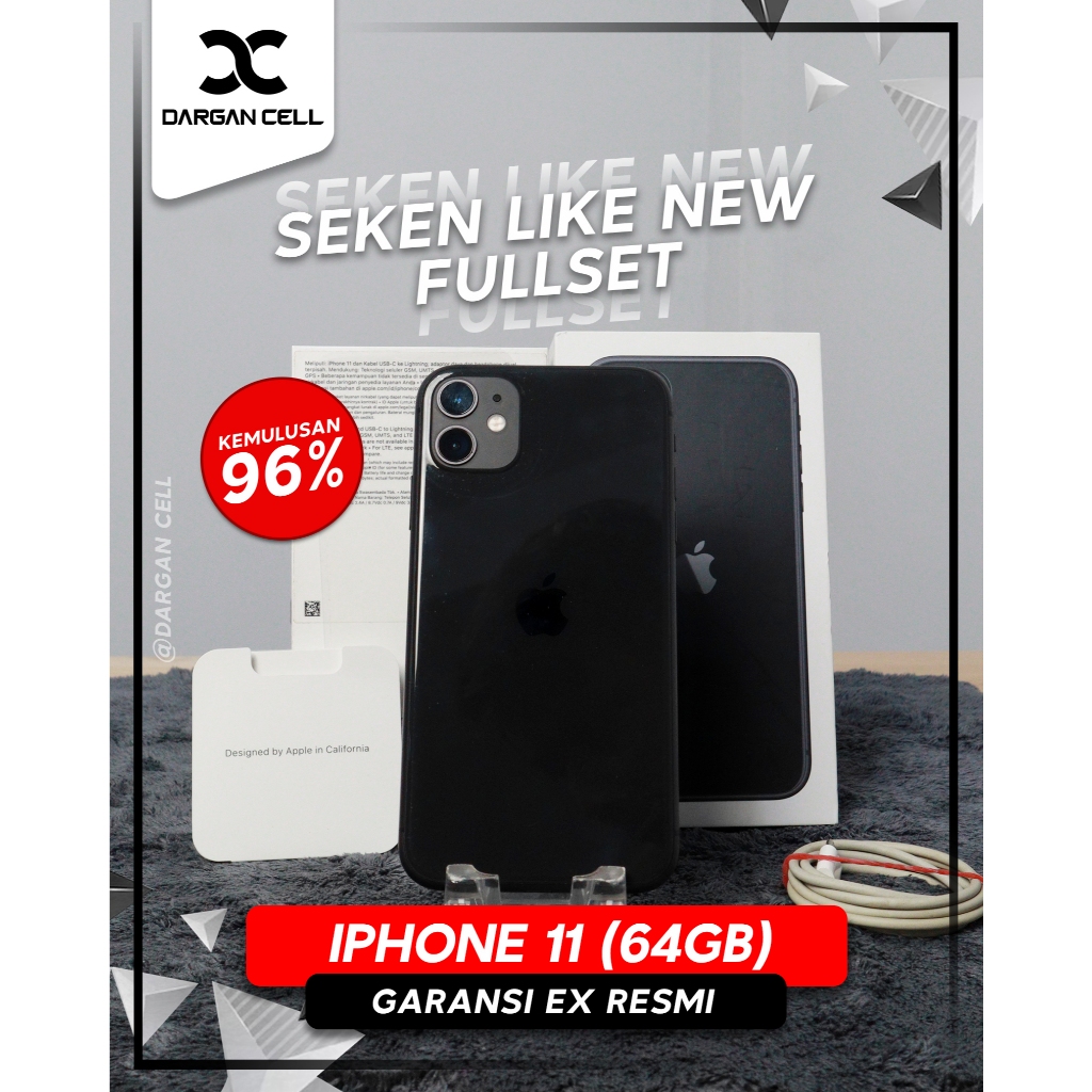 SEKEN LIKE NEW IPHONE 11 64GB FULLSET MULUS SECOND GARANSI EX RESMI. WARNA BLACK