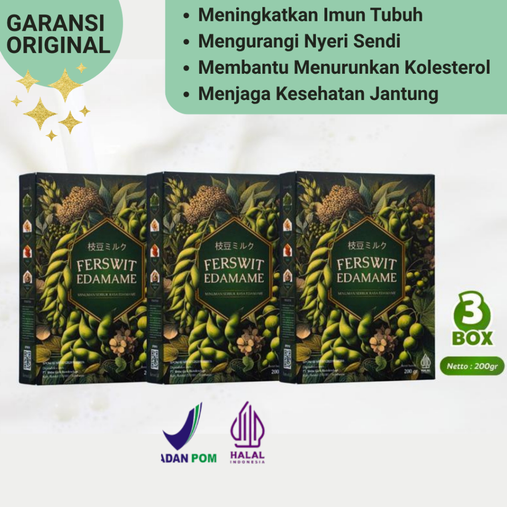 

Ferswit Edamame (3 Box) Susu Edamame Jepang Herbal Tulang Nyeri Sendi Kolesterol Menyehatkan Jantung