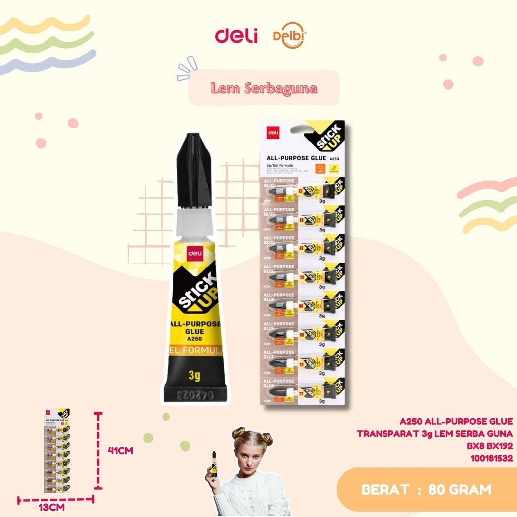 

DELI A250 ALL-PURPOSE GLUE TRANSPARAT 3g LEM SERBA GUNA BX8 BX192