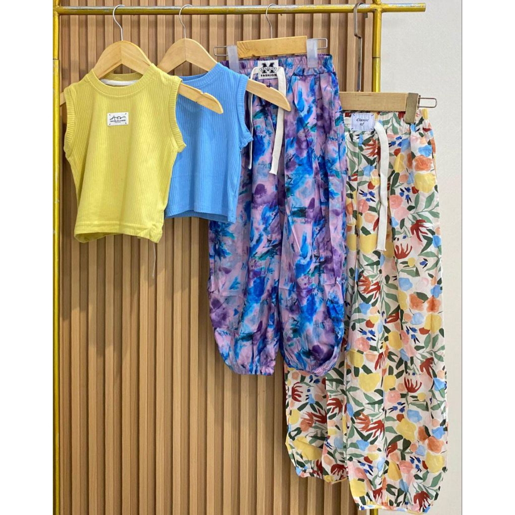 set jogger anak import bahan knit premium mix satin