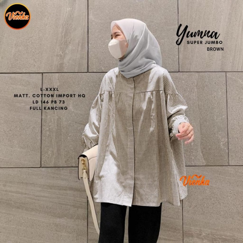 BAJU WANITA YUMNA KEMEJA JUMBO KATUN KOTAK-KOTAK BY VIENKA
