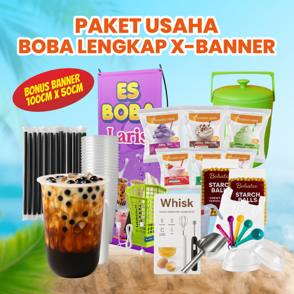 

BOBA PAKET USAHA LENGKAP KEKINIAN | BOBA + PERALATAN JUALAN X-BANNER | BUBUK MINUMAN BOBA 1 SET